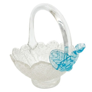 Vintage-Balboa-Venetian-Glass-Basket-with-Blue-Leaf-Accent Vintage Balboa Venetian Glass Basket with Blue Leaf Accent