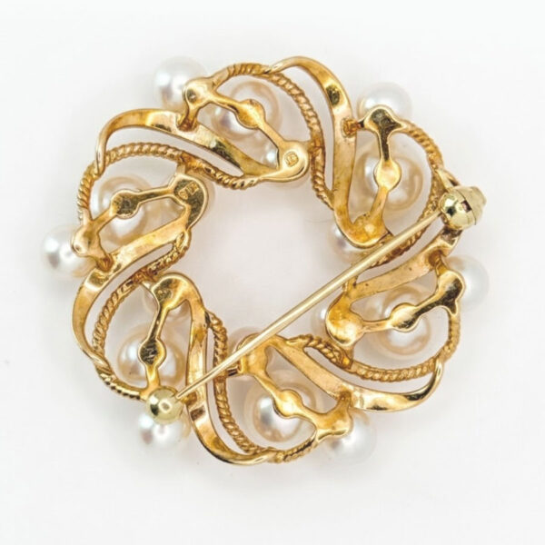 14k Gold Mikimoto Akoya Pearl Wreath Brooch