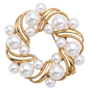 14k-Gold-Mikimoto-Akoya-Pearl-Wreath-Brooch 14k Gold Mikimoto Akoya Pearl Wreath Brooch
