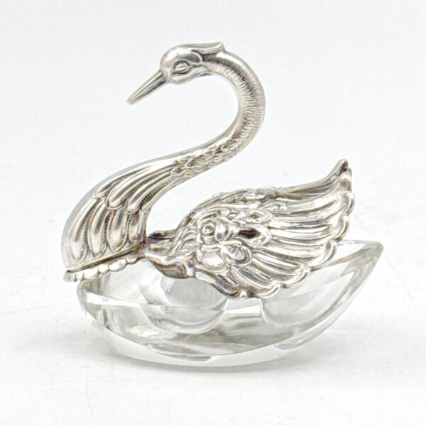 Antique-925-Silver-And-Cut-Glass-Swan-Table-Salt-1 Antique 925 Silver And Cut Glass Swan Table Salt