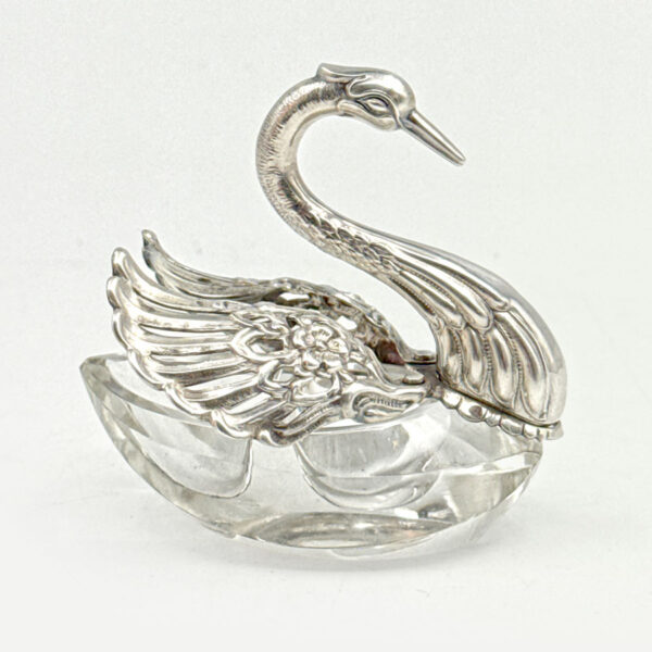 Antique-925-Silver-And-Cut-Glass-Swan-Table-Salt-2 Antique 925 Silver And Cut Glass Swan Table Salt