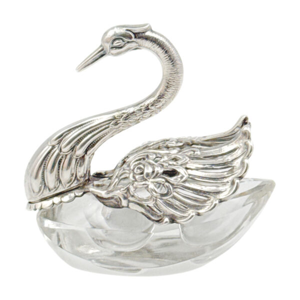 Antique-925-Silver-And-Cut-Glass-Swan-Table-Salt Antique 925 Silver And Cut Glass Swan Table Salt