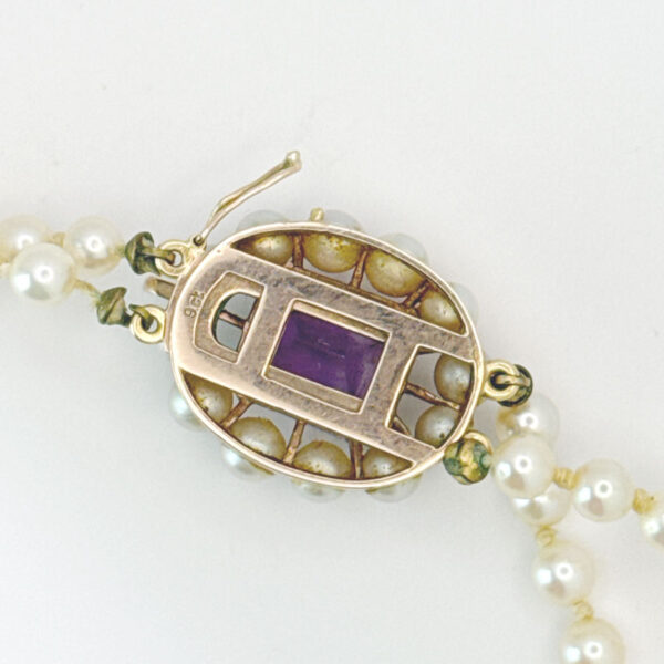 Cultured-Graduated-Double-Strand-Pearl-Necklace-With-9-Carat-Amethyst-And-Pearl-Clasp-4 Cultured Graduated Double Strand Pearl Necklace With 9 Carat Amethyst And Pearl Clasp