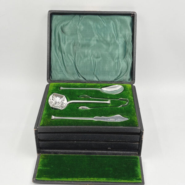 Hallmarked Silver Birmingham 1912 Art Deco Tea Spoon And Serving Set
