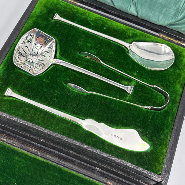 Hallmarked Silver Birmingham 1912 Art Deco Tea Spoon And Serving Set