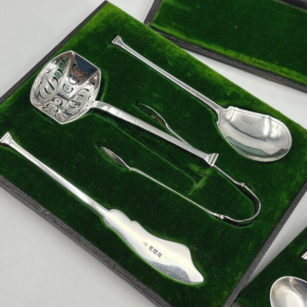 Hallmarked Silver Birmingham 1912 Art Deco Tea Spoon And Serving Set
