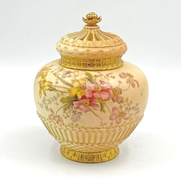 Royal Worcester Blush Ivory Floral Pot Pourri Vase C1903