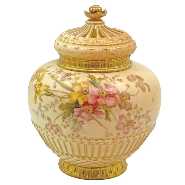 Royal Worcester Blush Ivory Floral Pot Pourri Vase C1903