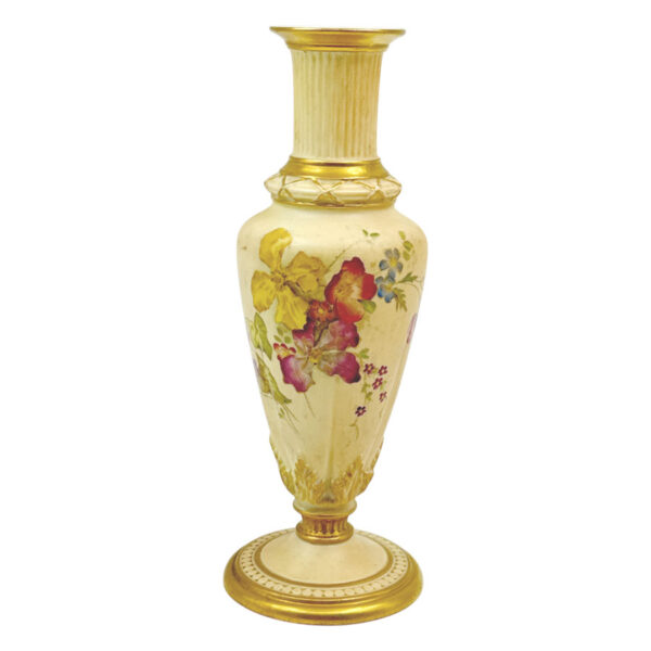 Royal Worcester Blush Ivory Floral Spill Vase Spring Flowers C1894
