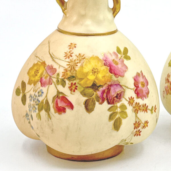 Royal Worcester Blush Ivory Near Pair Of Vases Spring Flowers C1927