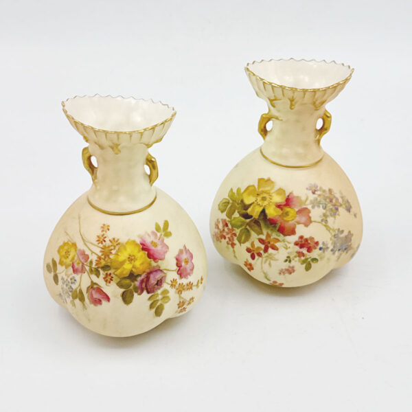 Royal Worcester Blush Ivory Near Pair Of Vases Spring Flowers C1927