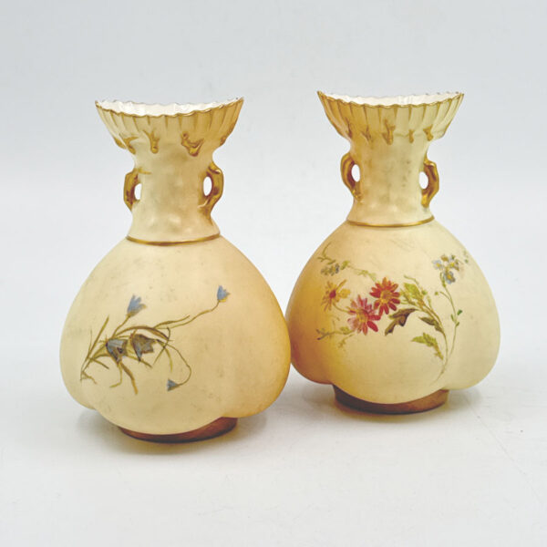 Royal Worcester Blush Ivory Near Pair Of Vases Spring Flowers C1927