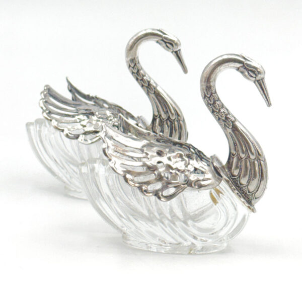 Silver-And-Cut-Glass-Set-Of-Four-Table-Swan-Salts-3 Silver And Cut Glass Set Of Four Table Swan Salts