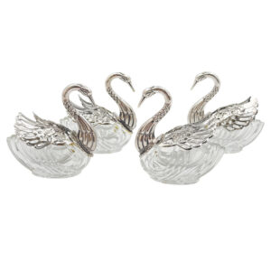Silver And Cut Glass Set Of Four Table Swan Salts