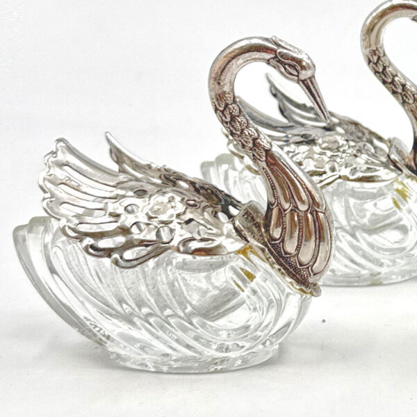 Silver-And-Cut-Glass-Set-Of-Four-Table-Swan-Salts-5 Silver And Cut Glass Set Of Four Table Swan Salts