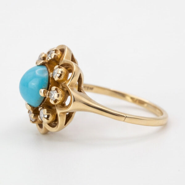 14ct Gold Diamond and Turquoise Flower Ring