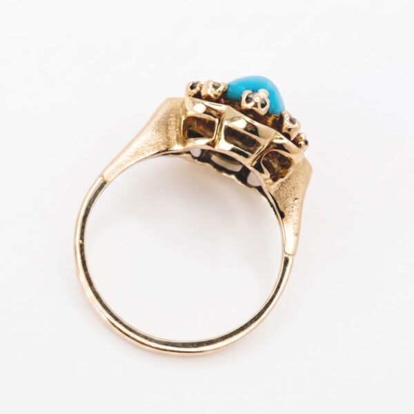 14ct Gold Diamond and Turquoise Flower Ring