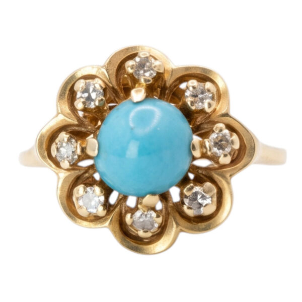 14ct Gold Diamond and Turquoise Flower Ring
