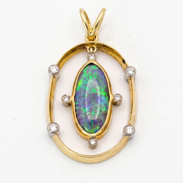 18ct Gold Black Opal And Diamond Pendant