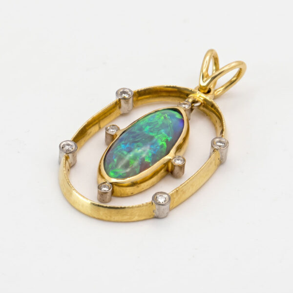 18ct Gold Black Opal And Diamond Pendant