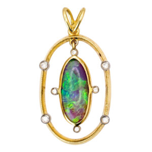 18ct Gold Black Opal And Diamond Pendant