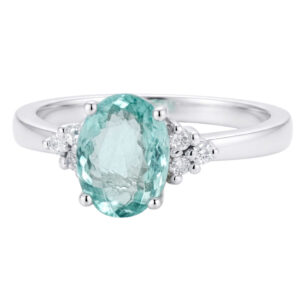 18ct Gold Paraiba Tourmaline Ring Flanked By Six Diamonds