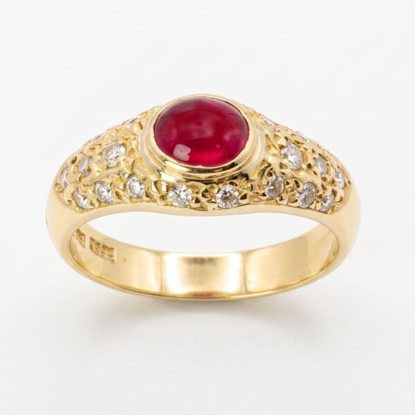 18ct-Gold-Solitaire-Cabochon-Ruby-and-Diamond-Ring-1 18ct Gold Solitaire Cabochon Ruby and Diamond Ring
