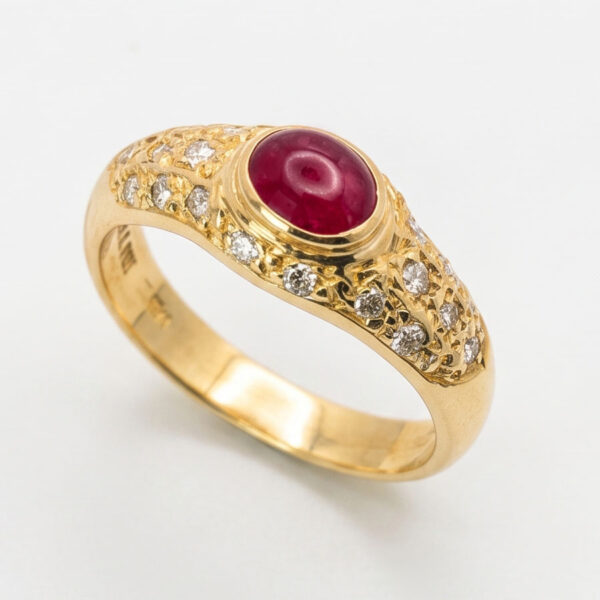 18ct-Gold-Solitaire-Cabochon-Ruby-and-Diamond-Ring-3 18ct Gold Solitaire Cabochon Ruby and Diamond Ring