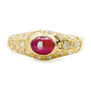18ct  Gold Solitaire Cabochon Ruby and Diamond Ring