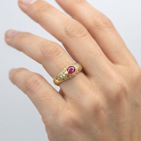 18ct-Gold-Solitaire-Cabochon-Ruby-and-Diamond-Ring-4 18ct Gold Solitaire Cabochon Ruby and Diamond Ring