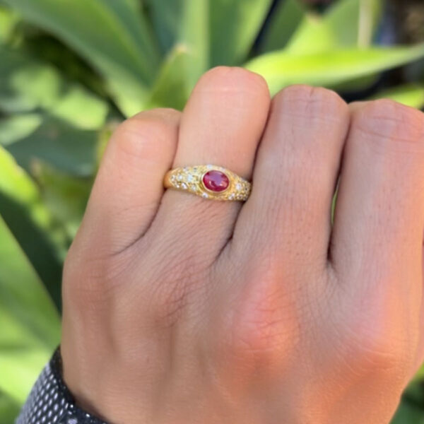 18ct-Gold-Solitaire-Cabochon-Ruby-and-Diamond-Ring-5 18ct Gold Solitaire Cabochon Ruby and Diamond Ring