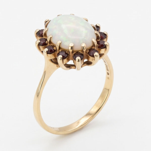 9ct Gold Garnet and Opal Cluster Ring C1950