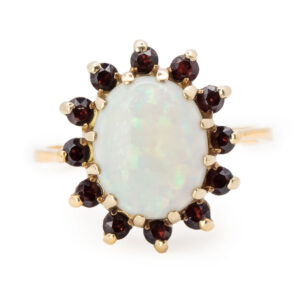 9ct Gold Garnet and Opal Cluster Ring C1950
