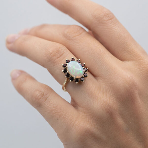 9ct Gold Garnet and Opal Cluster Ring C1950