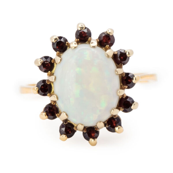 9ct Gold Garnet and Opal Cluster Ring C1950