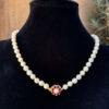 9ct Gold Garnet and Pearl Clasp  Cultured Pearl Necklace Zeeta