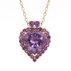 9ct Gold Heart-Cut Amethyst Cluster Pendant Necklace