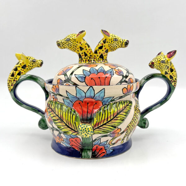 Ardmore-Hand-Painted-Leopard-Lidded-Bowl-CN-2002-1 Ardmore Hand Painted Leopard Lidded Bowl CN 2002