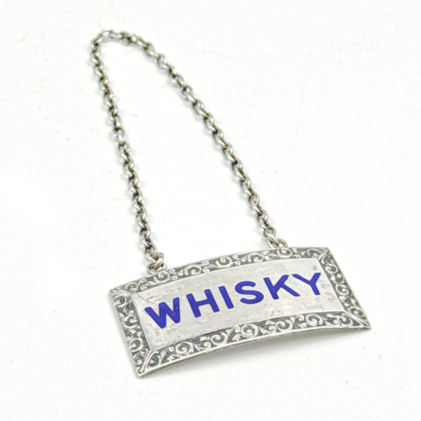 Hallmarked Birmingham Silver Liquor Whisky Enamel Decanter Label