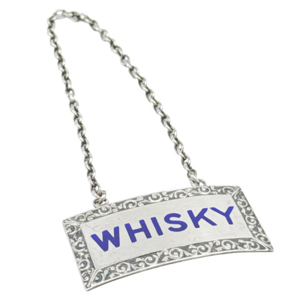 Hallmarked Birmingham Silver Liquor Whisky Enamel Decanter Label