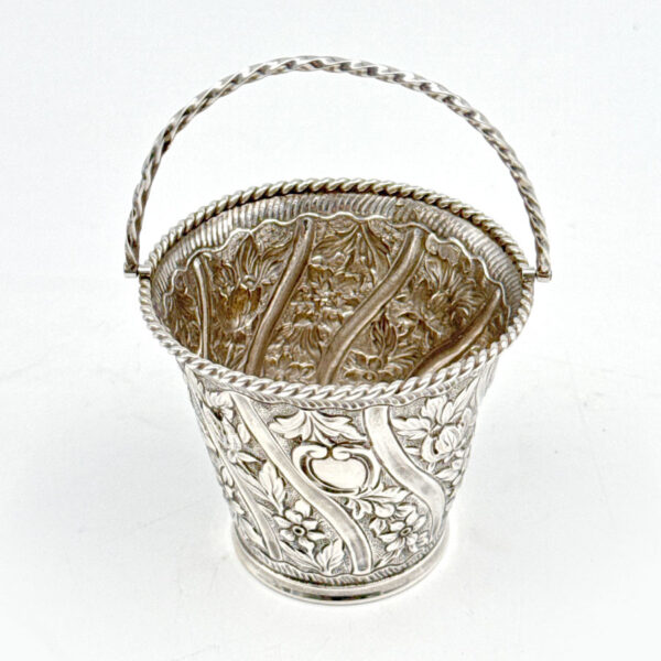 Hallmarked Silver Bon Bon Basket With Swing Handle  London 1887