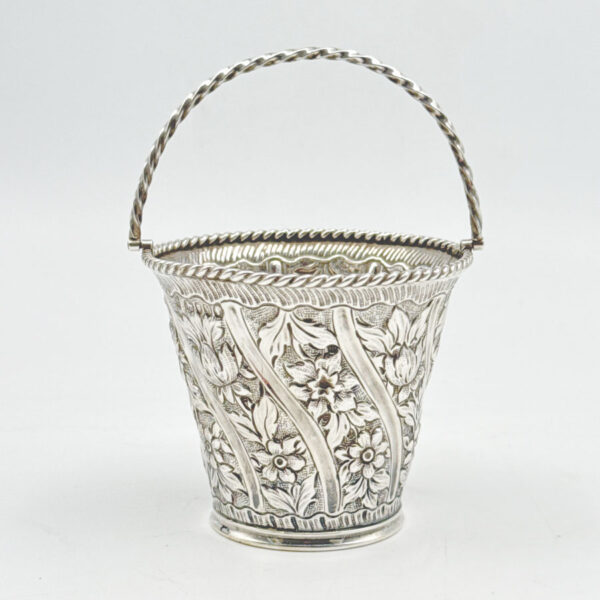 Hallmarked Silver Bon Bon Basket With Swing Handle  London 1887