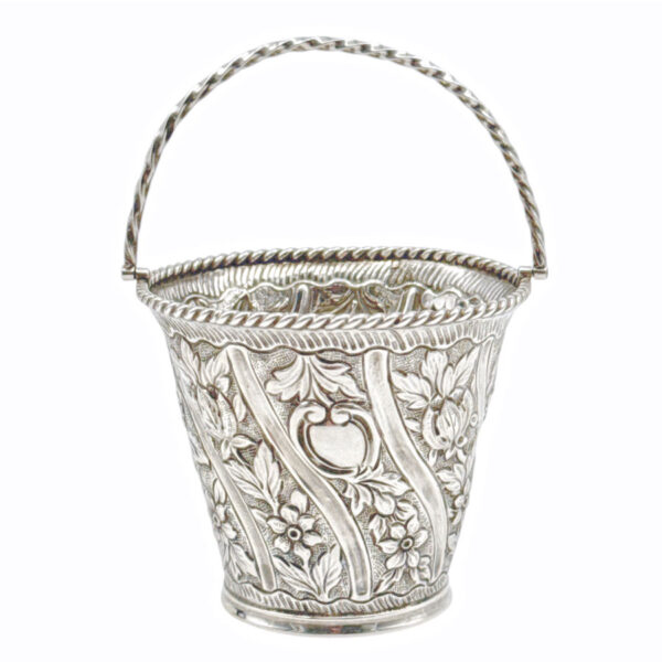 Hallmarked Silver Bon Bon Basket With Swing Handle  London 1887
