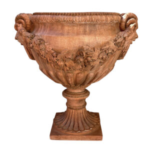 Italian Style Terracotta Pedestal Urn With Rams Heads 20th