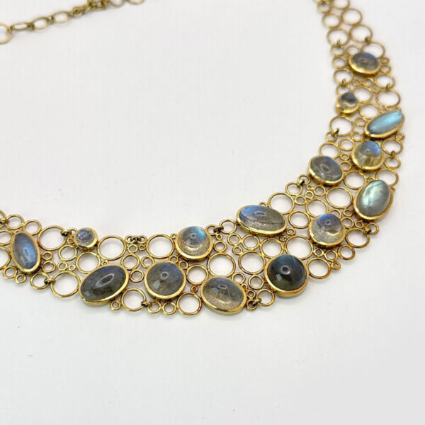 Käthe Ruckenbrod Hand Forged Modernist Moonstone 14ct Gold Necklace Collar C1960