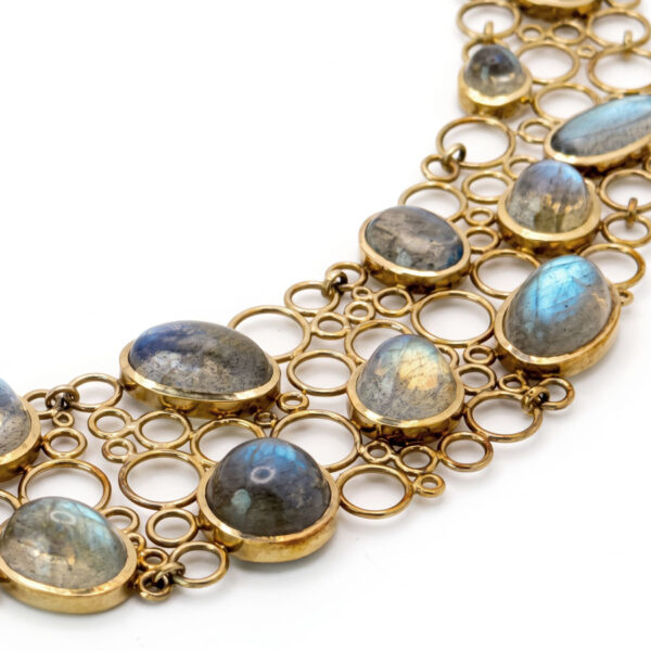 Käthe Ruckenbrod Hand Forged Modernist Moonstone 14ct Gold Necklace Collar C1960