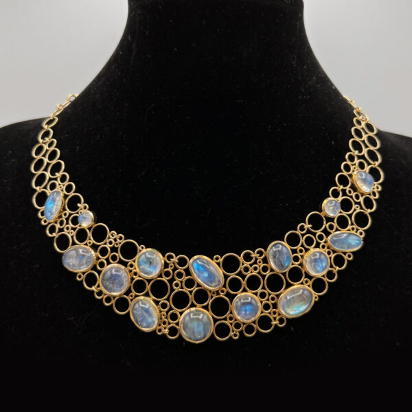 Käthe Ruckenbrod Hand Forged Modernist Moonstone 14ct Gold Necklace Collar C1960