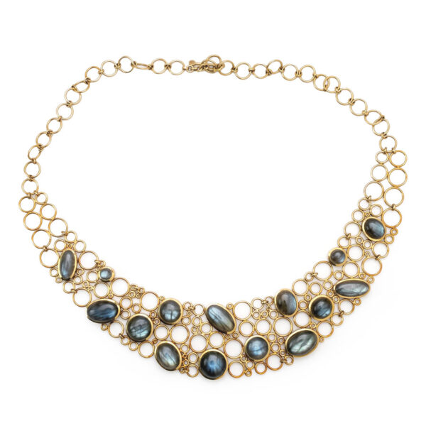 Käthe Ruckenbrod Hand Forged Modernist Moonstone 14ct Gold Necklace Collar C1960