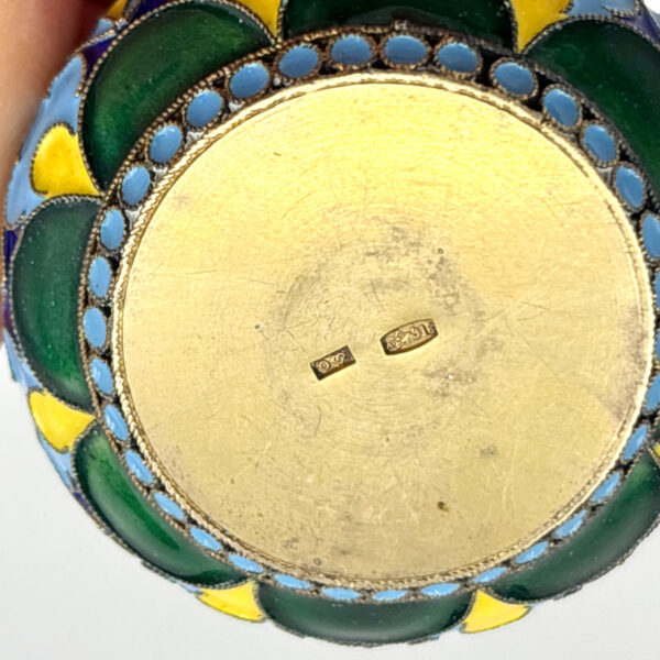 Russian-Silver-Enamel-and-Gilt-Salt-and-Spoon-C1970-3 Russian Silver Enamel and Gilt Salt and Spoon C1970