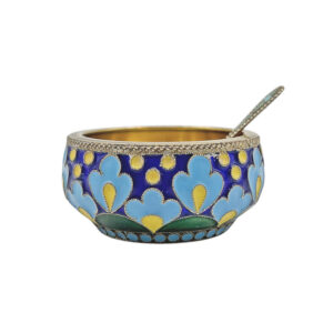 Russian Silver Enamel and Gilt Salt and Spoon C1970